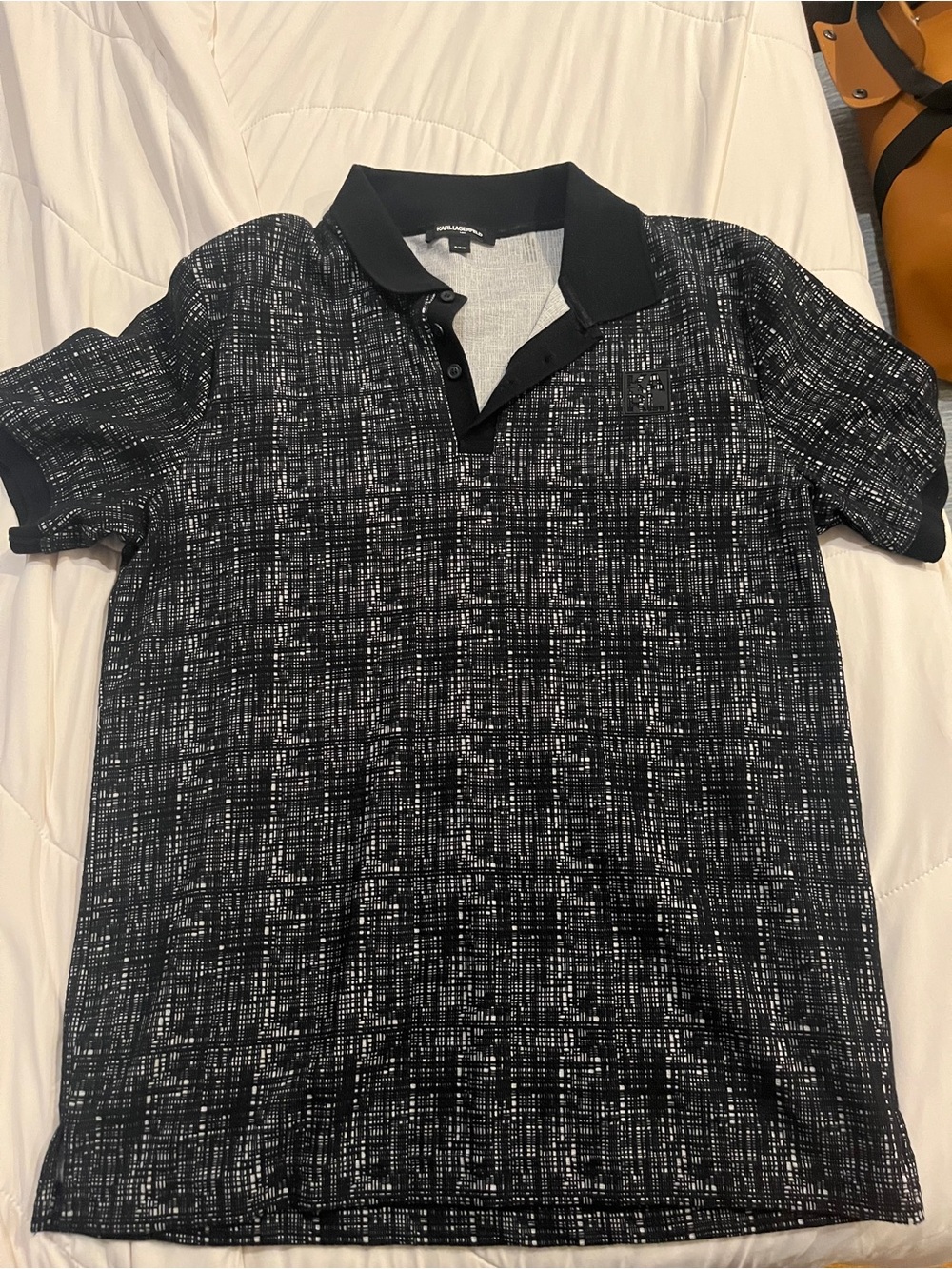 NWOT Men's Karl Lagerfeld Black Patterned Polo Shirt